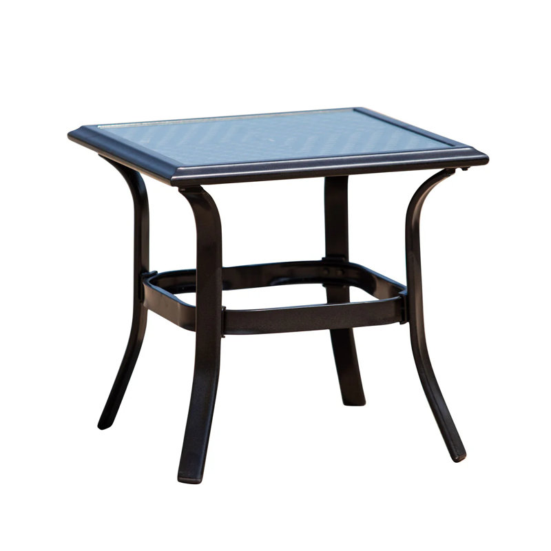Table d'appoint en osier pour l'extérieur - Structure en acier durable avec rotin PE et finition thermolaquée - Table de bout de patio compacte