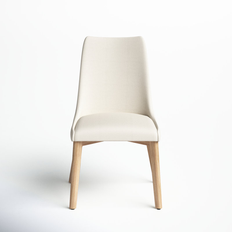 Emestina 19.5'' H Linen Upholstered Side Chair, Natural Frame/Ivory Cushion