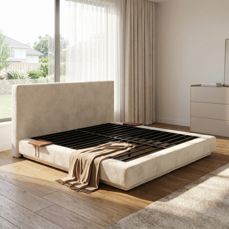 Structure de très grand lit avec table d'appoint coulissante réglable et coussin en forme de nuage de 8,7 pouces