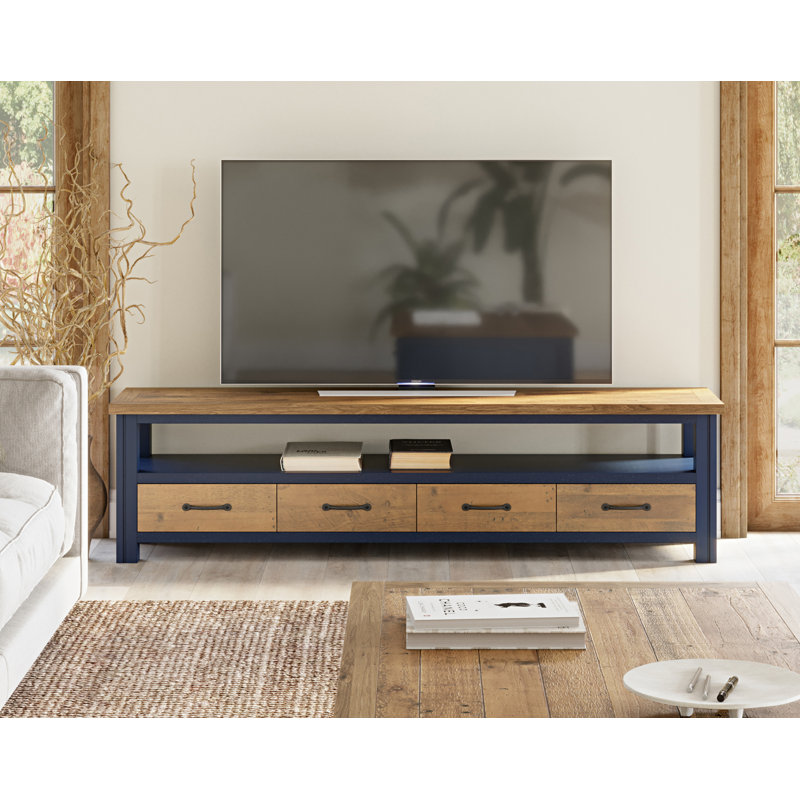 Splash Of White TV Stand, 47cm H x 180cm L x 40cm W, Blue/Natural 