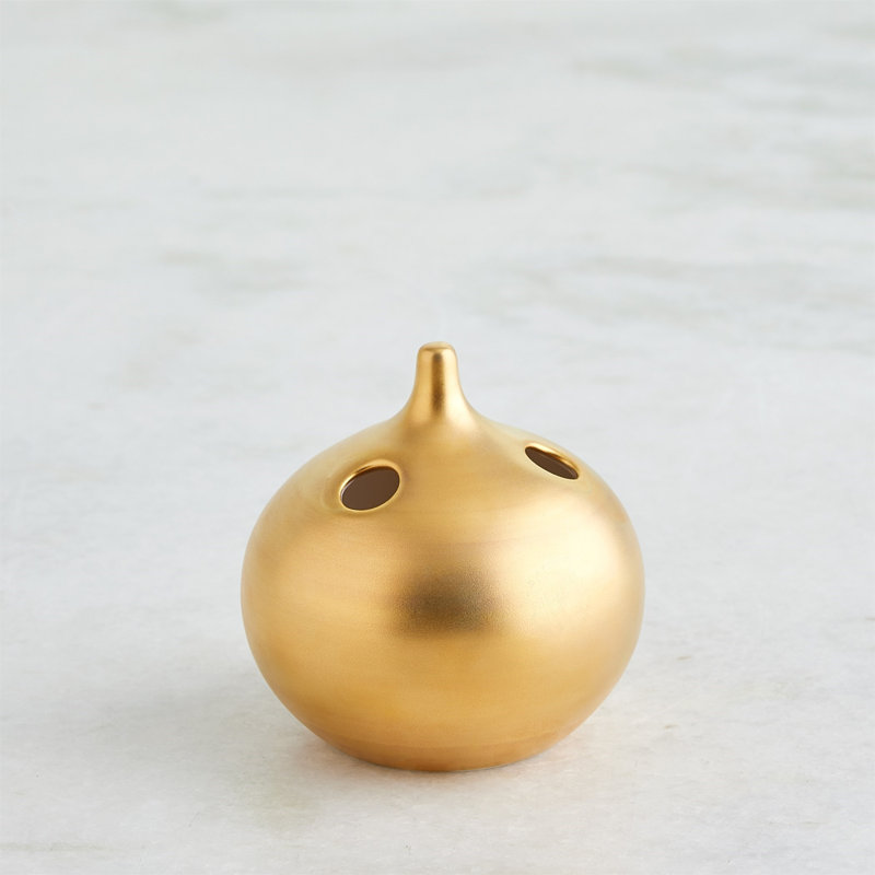 Oh No Handmade Earthenware Table Vase, Matte Gold, 10" H x 10" W x 10" D