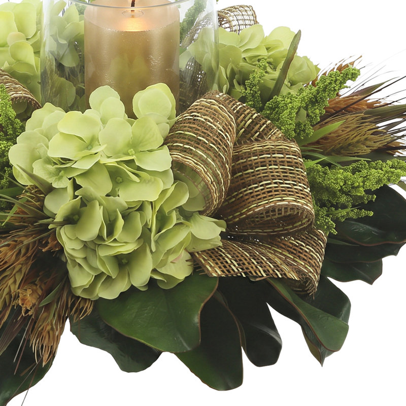 Hydrangea and Magnolia Leaf Centerpiece