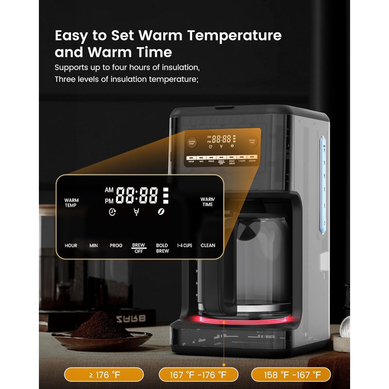 14-Cup Programmable Coffee Maker with Self-Clean, Keep-Warm Plate & Reusable Filter ,Stainless Steel