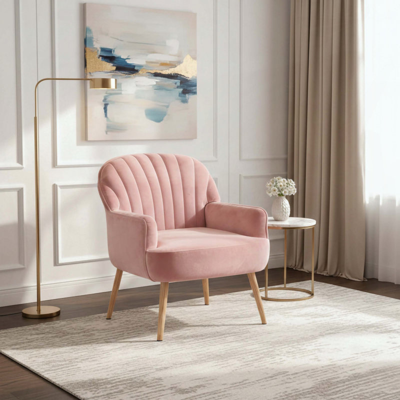 Chaise d'appoint en velours coquillage - Pieds en métal - Rose, Rose