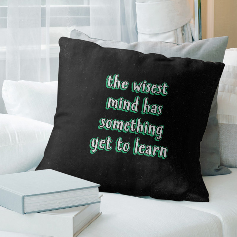 Coussin de style tableau d'apprentissage inspirant, 26 po x 26 po, Vert, Polyester / bourre de polyester