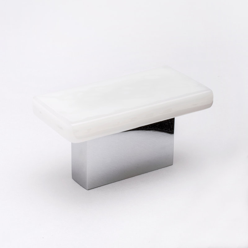 Affinity 2” Length Rectangle Knob, White, Polished Chrome