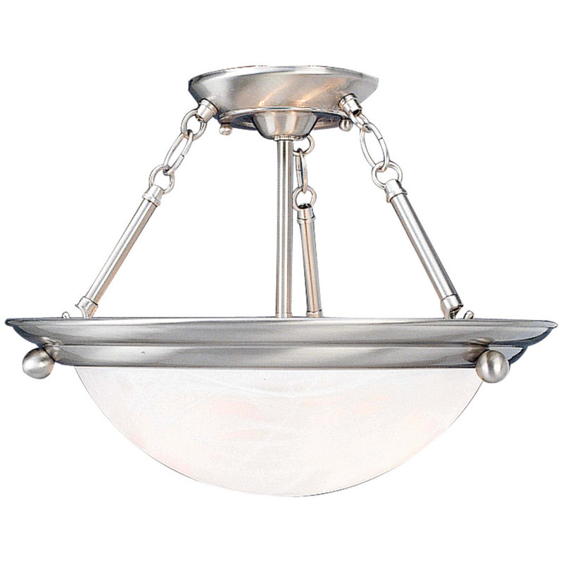 Lunar 3-Light Indoor Brushed Nickel Convertible Hanging Pendant (Semi-Flush) with Alabaster Glass Bowl, Brushed Nickel