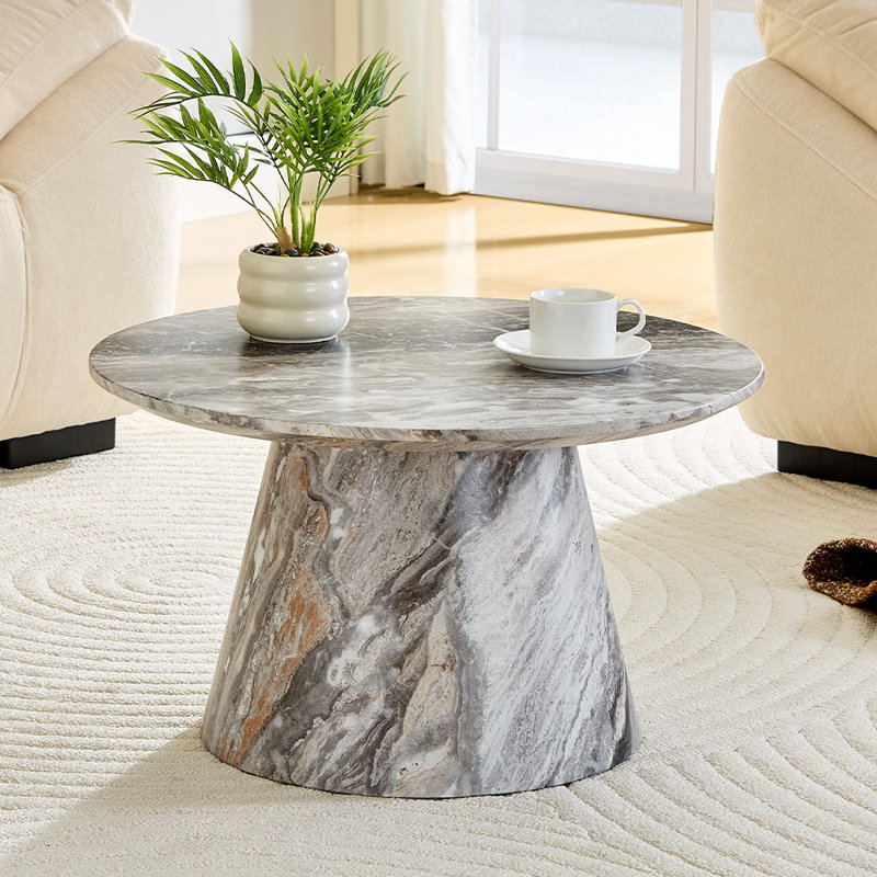Table basse ronde, H 13,8 po x l 23,6 po x P 23,6 po, Gris