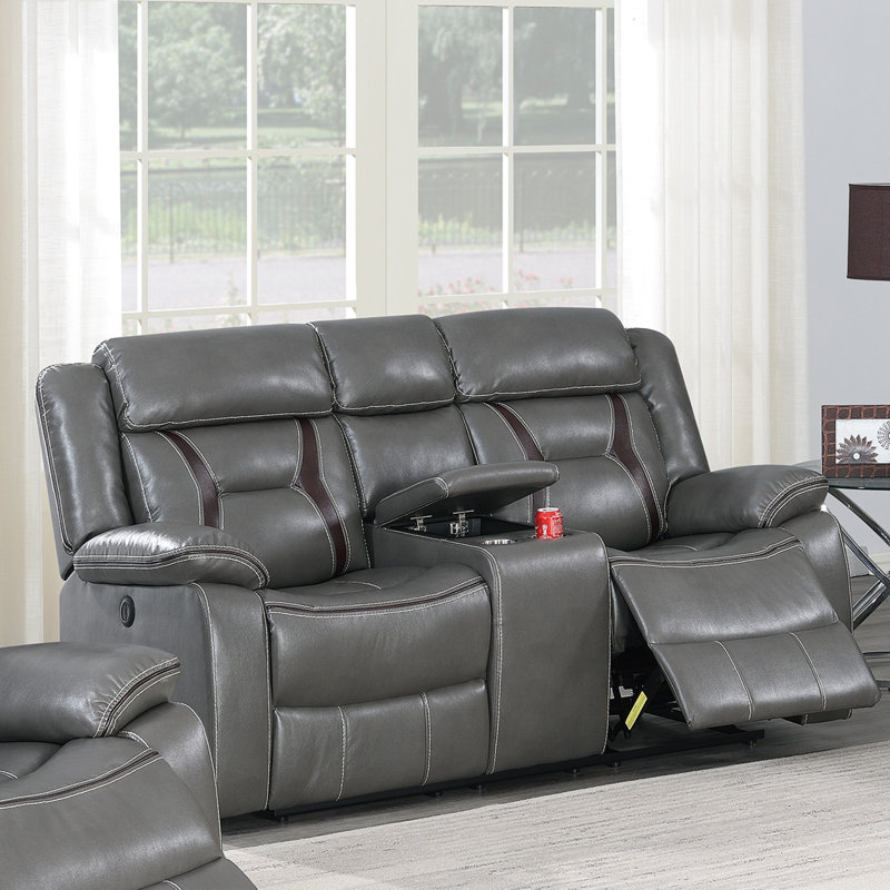 Catarina 73'' Faux Leather Power Reclining Loveseat, Gray Faux Leather, Power