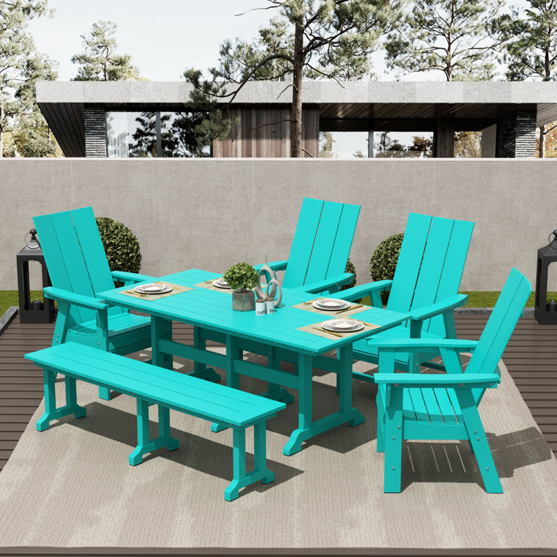 Joubert 6 - Person Patio Dining Set with Rectangular Table, Turquoise