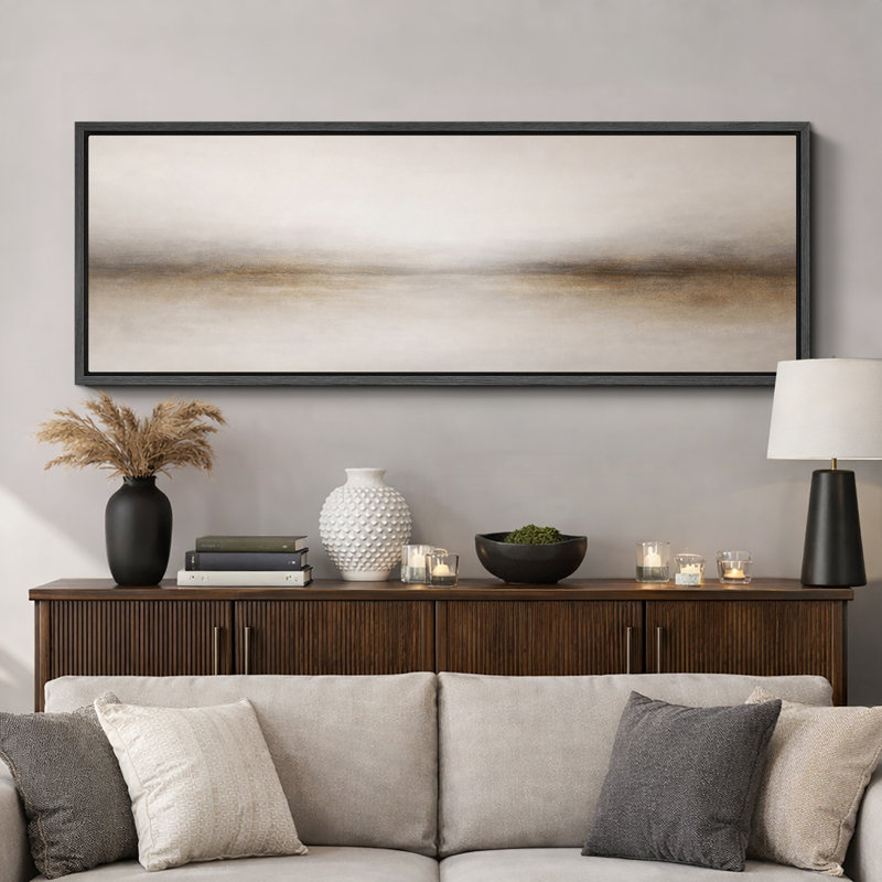 «Minimalist Neutral Horizon Landscape Art», images de chambre à coucher, impression sur toile encadrée, impression numérique