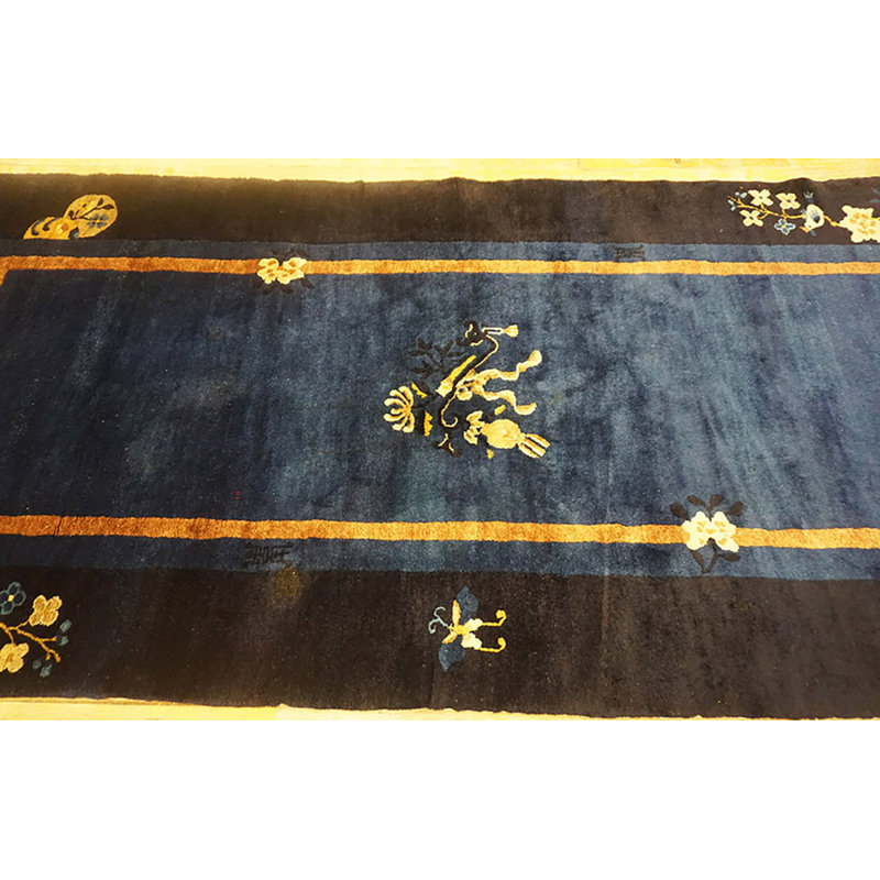 Wool Rectangle 1920s Knotted Chinese Hallway Runner Blue - Peking Antique Rug