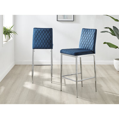 Milton Luxury Breakfast Bar Stool in Quilted Design Velvet Silver Leg - Modern Chic Kitchen
