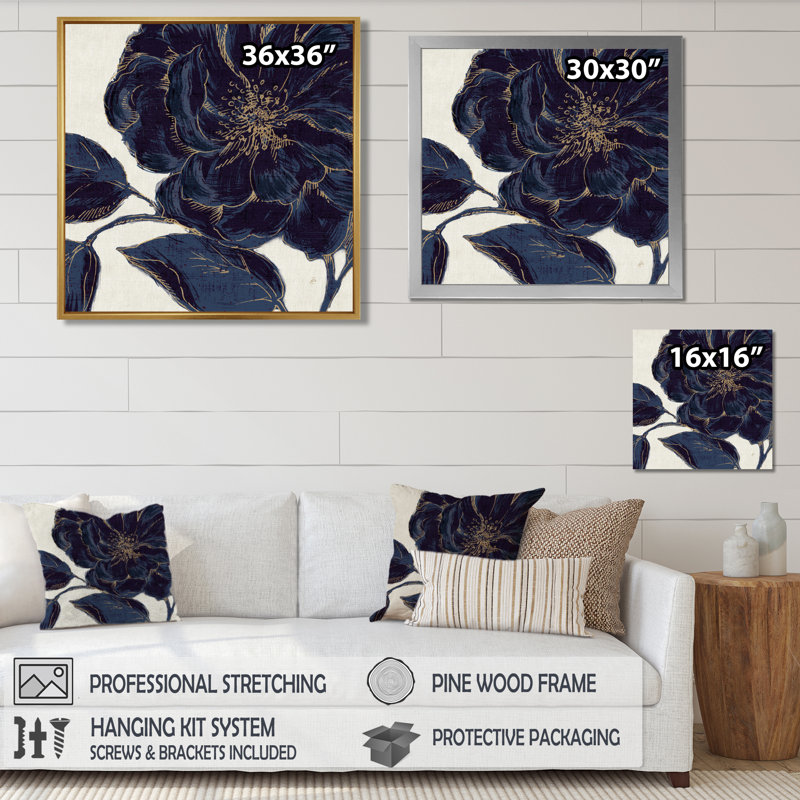 Dark Rose Gilded Gold - Wrapped Canvas Painting Print, 36" H x 36" W, Silver Picture Framed