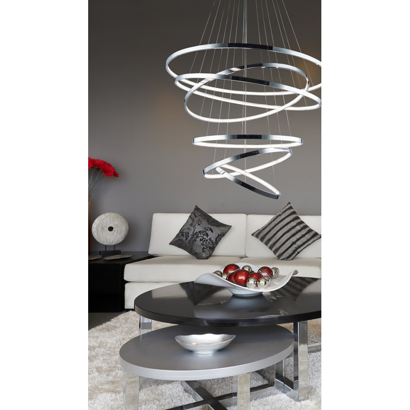 6 - Light LED Geometric Pendant, Chrome