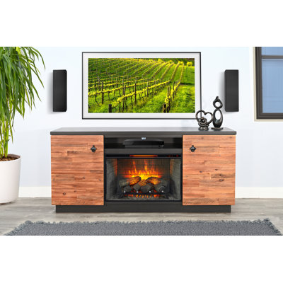 Rustic 78" Media Console with Electric Fireplace