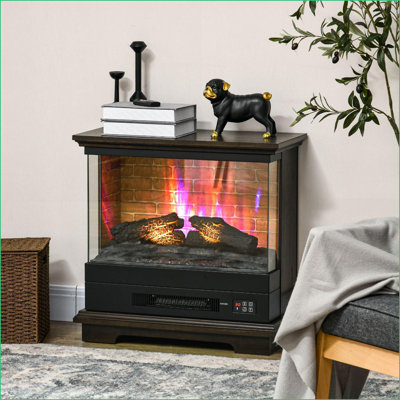 Indoor Fireplace Stove, 26” Electric with Remote &amp; 12H Timer, Walnut Brown | Metal