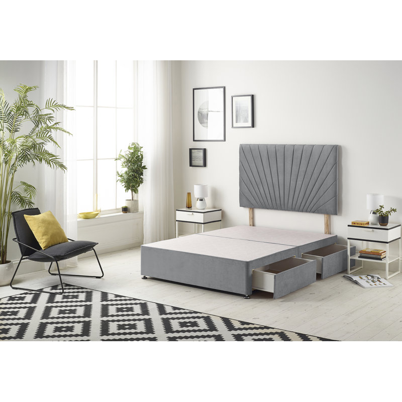 Sealcove Etheral Velvet Divan Bed Base with 32" Upholstered Headboard, Charcoal, Super King (6'), 4 Drawers