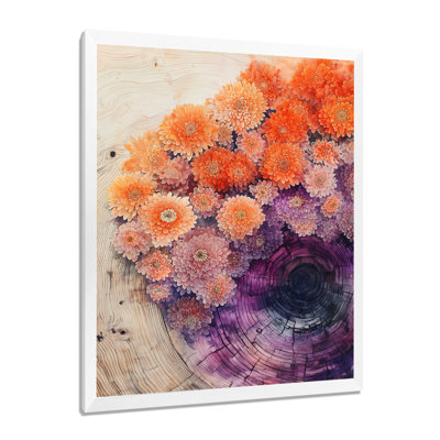 «Colors of Chrysanthemums Flowers On A Top of Wooden Slide II», reproduction d'art sur toile florale