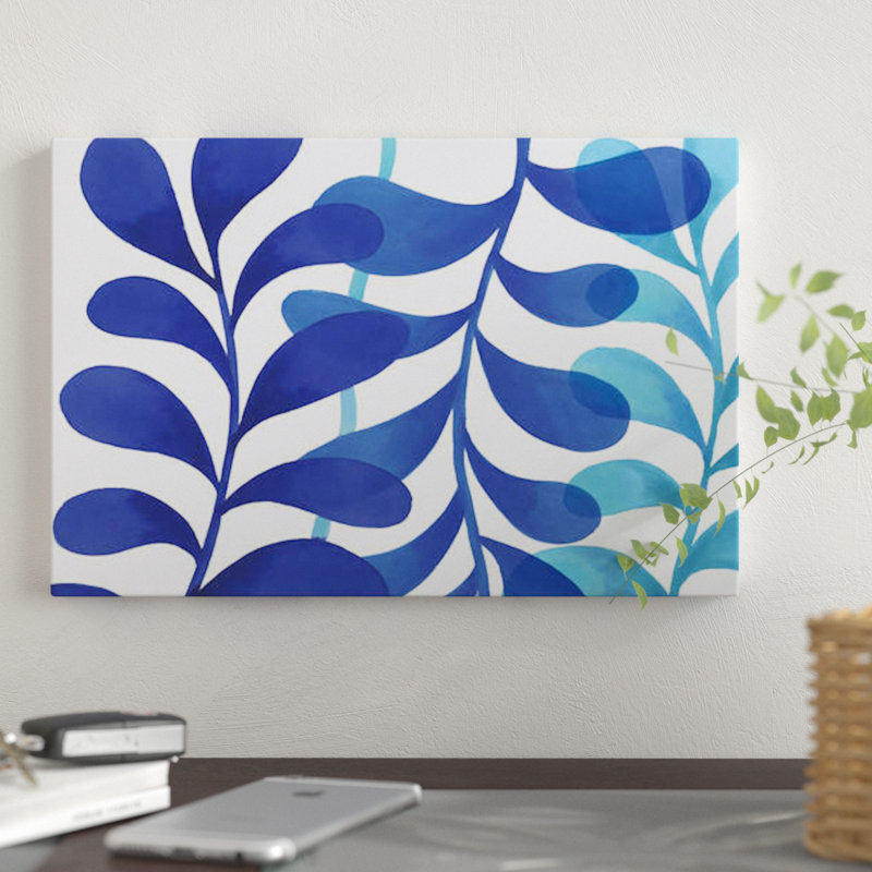 Impression sur toile indigo, H 18 po x l 26 po x P 1,5 po, Toile avec cadre noir, Pas de tapis