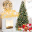 Arbre de Noël de 9 pi avec 750 lumières à DEL blanc chaud, 3750 branches Pe + à pointe enneigée, 111 baies rouges réalistes et pin, conception à charnières pour les fêtes de Noël