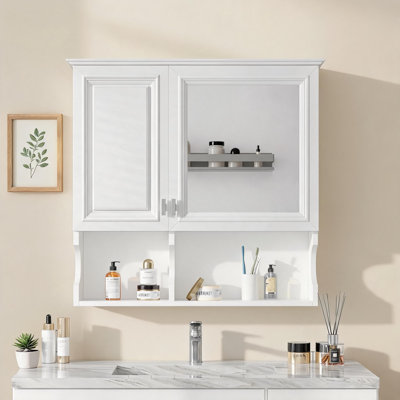 30 Inch Wall Mounted Mirror Medicine Cabinet with Open Shelves, Over Toilet Bathroom Storage Cabinet with Door, Mirror and Adjustable Shelf