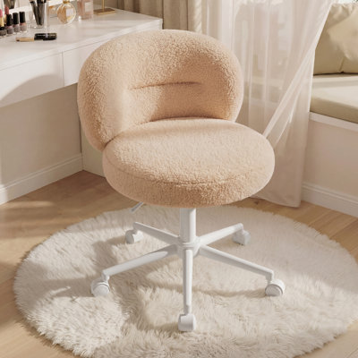 Fauteuil de coiffeuse à dossier bas avec roulettes - Fauteuil de travail à hauteur réglable, fauteuil pivotant rembourré pour chambre à coucher et bureau personnel