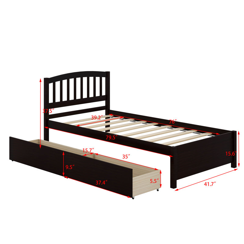 Twin Platform Storage Bed Wood Bed With 2 Drawers And Headboard, Espresso