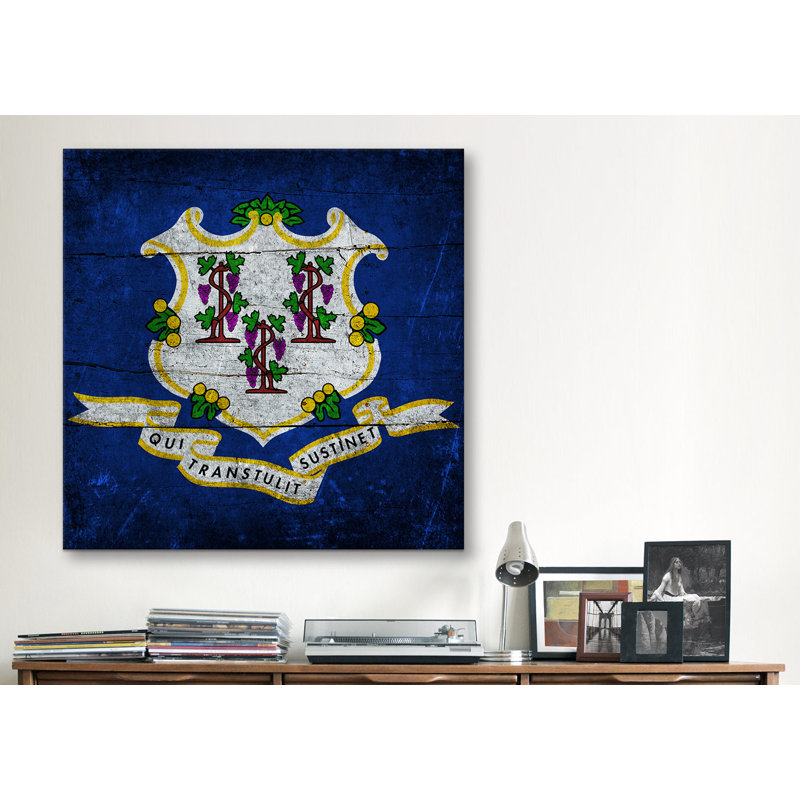 «Connecticut Flag, Wood Planks with Lomo Film», reproduction d'art sur toile, H 37 po x l 37 po x P 1,5 po, Toile tendue