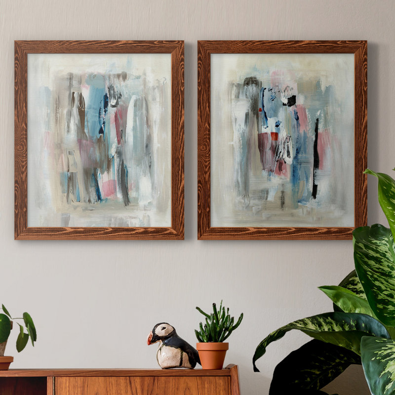 «Rain Shadow I», ensemble de 2 reproductions d'art, H 20 po x l 17 po x P 1 po, Pas de tapis, Toile avec cadre érable