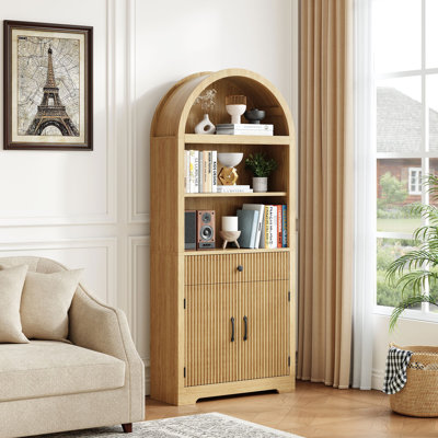 Bibliothèque de rangement 70,86 "arquée avec portes cannelées et tiroir