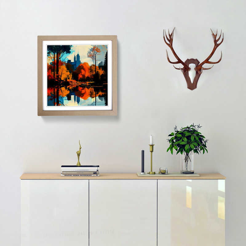 Central Park Abstract Art No.1 - Single Picture Frame Print on Wood, Oak