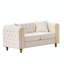 Velours beige moderne à 2 places de 63 po, bouton, base en bois franc, structure en bois avec limite de poids de 600 lb, capacité