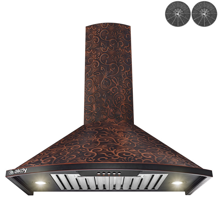 30-in 343-CFM Convertible Vine Embossed Copper Wall-Mounted Range Hood with Carbon Filters