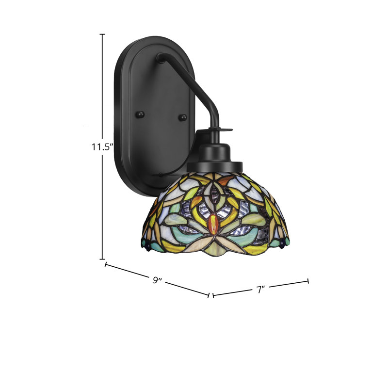 Applique murale Estella avec verre d'art kaléidoscope 7 po, Noir mat