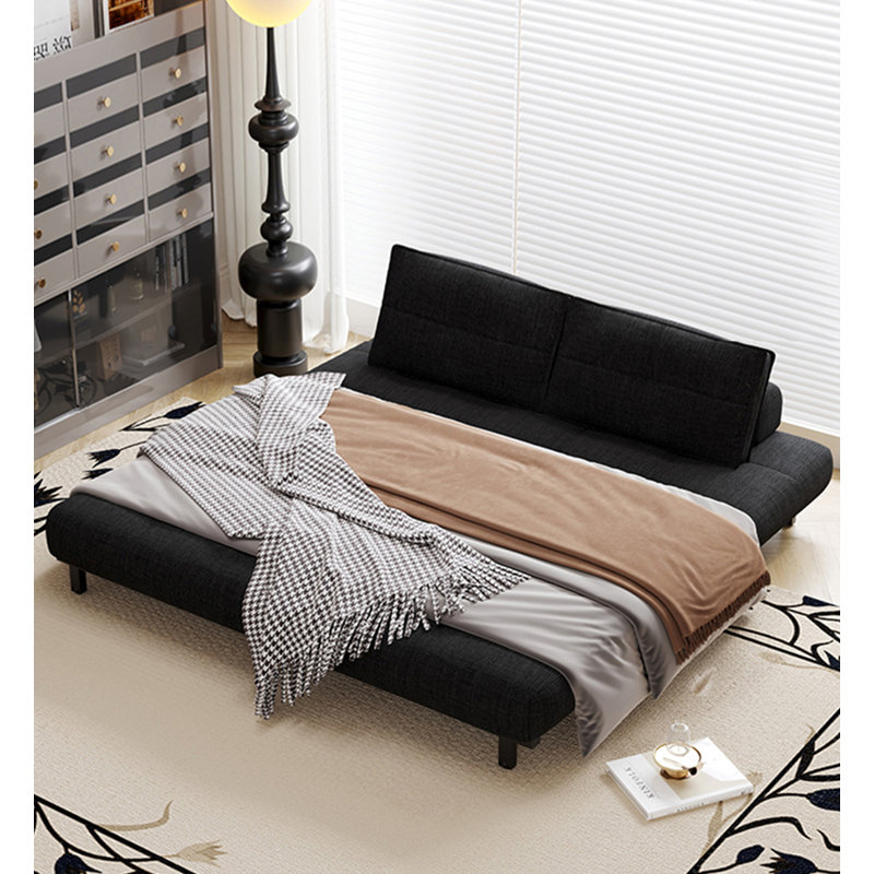 Canapé noir en polaire grainée et acier au carbone, style Mid-Century, pour chambre et salon