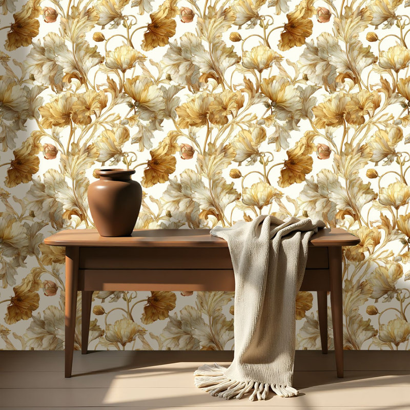 Papier peint auto-adhésif auto-adhésif et amovible à motif de fleurs rétro 17,7 po x 118 po (45 x 300 cm)