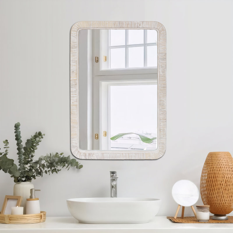 Miroir de salle de bain 20 po x 30 po en rotin, Blanchir