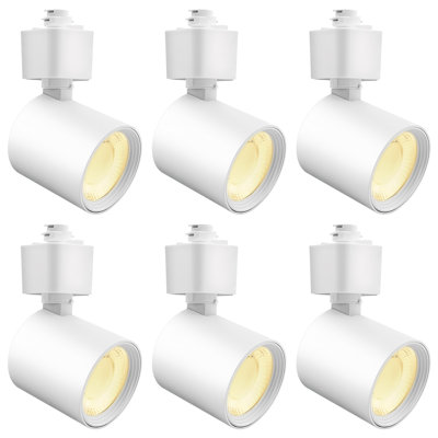 Luxrite 2 In. LED Track Light, 5CCT, CRI90, 10W, 800 Lumens, Adjustable 358°+ 90° Tilt, H Type Track Light Heads, Dimmable, ETL , Round White 6 Pack