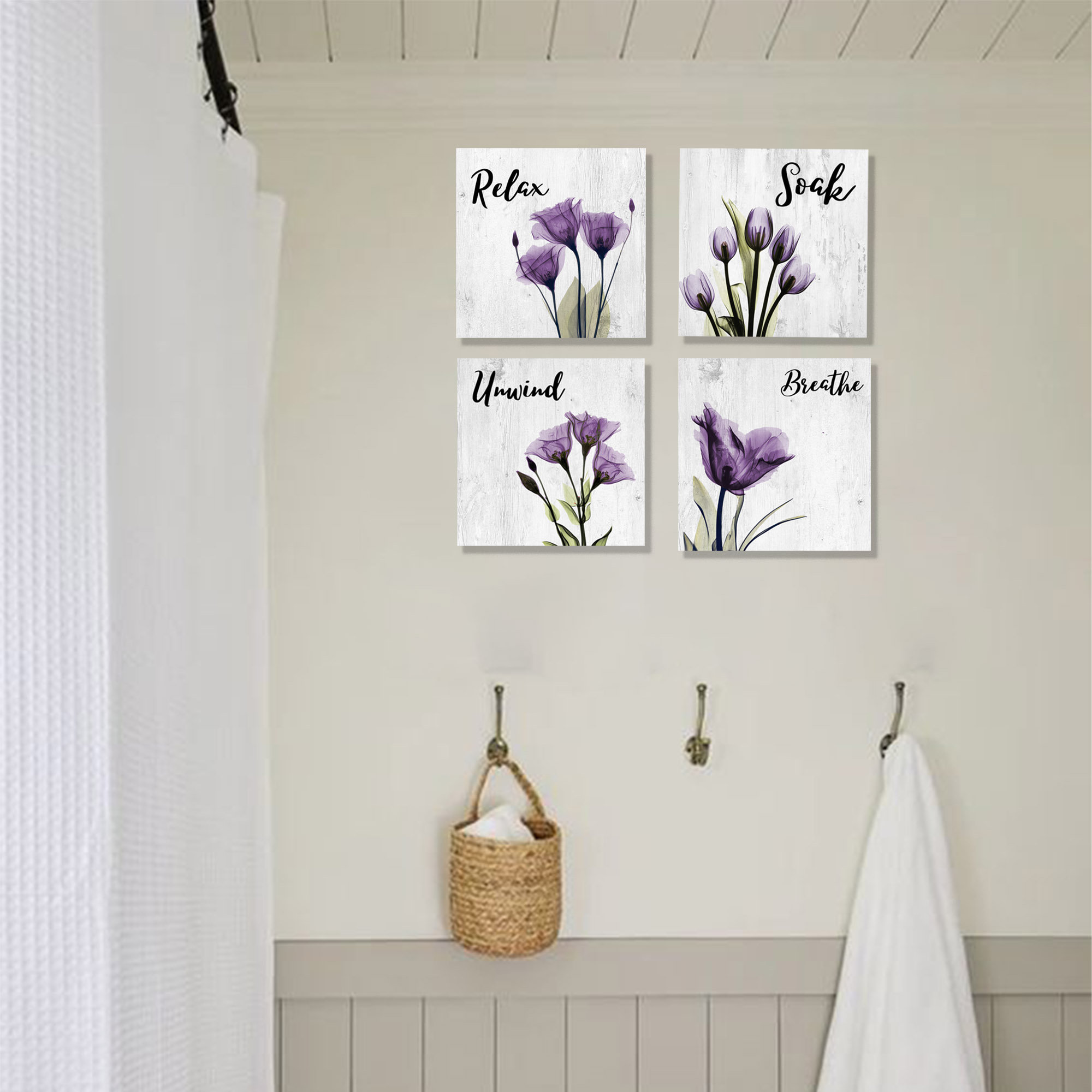 Trinx Purple Bathroom Pictures Relax Soak Unwind Breathe Wrapped Canvas  Prints Wayfair