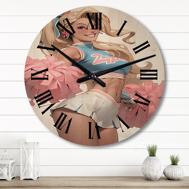 Playful Dancing Cheerleader III - Woman Flapper Oversized Wood Wall Clock, Grand