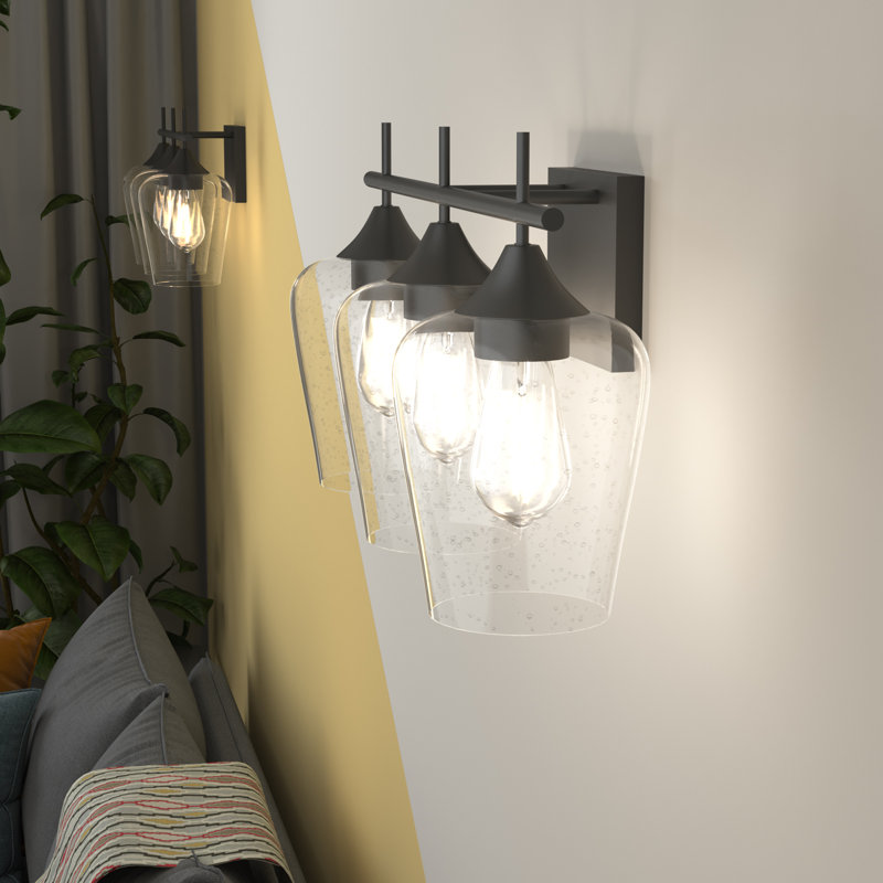 Luminaire de salle de bain mural 3 lumières avec abat-jour en verre bullé Lamarr Longshore Tides