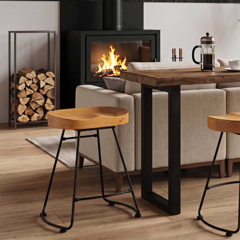 Underclift Pine Solid Wood Counter Stool, Oak/Black