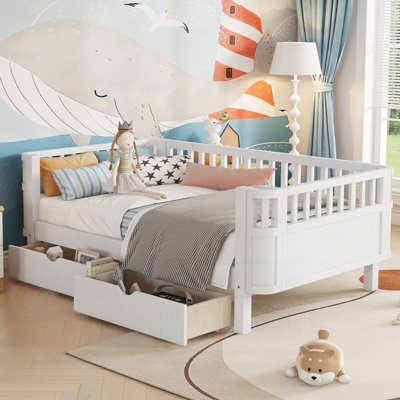 Wood Low Profile Twin Bed with Rails