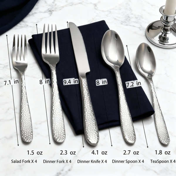 Hokku Designs 20-Piece Hammered Flatware Set For 4, 18/10 Stainless ...