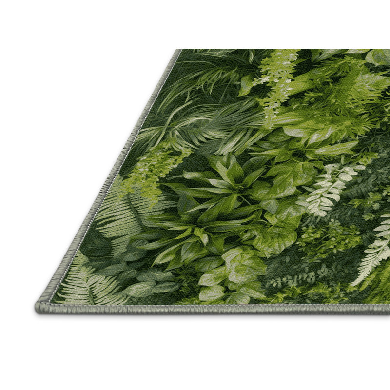 Machine Washable Nature Green Area Rug, Square 7'