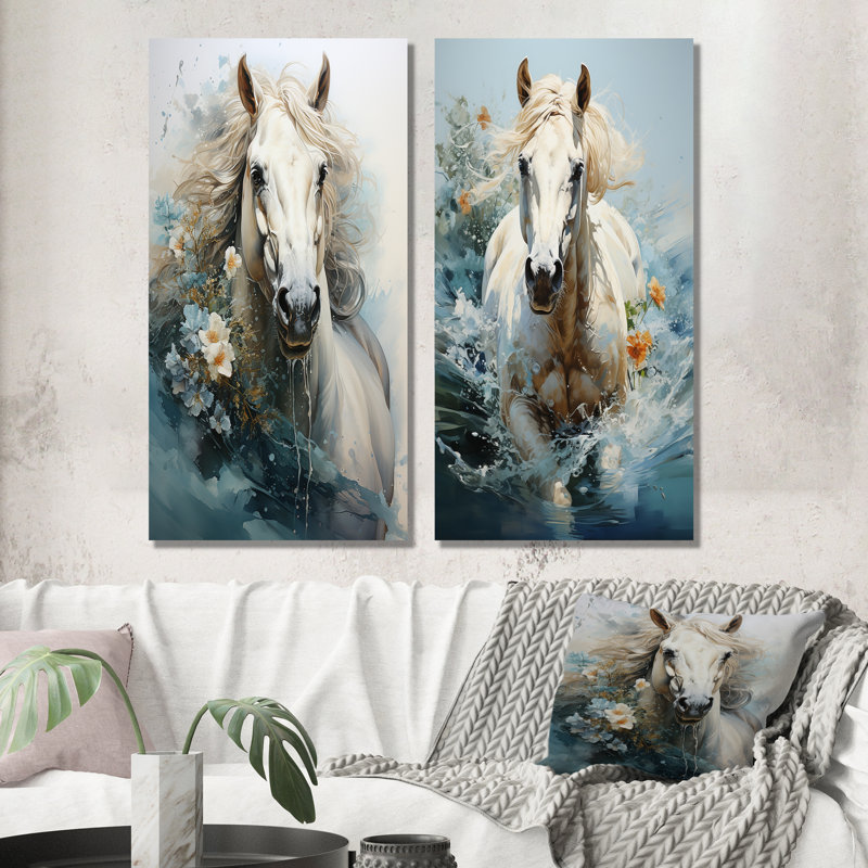 Majestic Gallop Horse - ensemble de salon mural cheval 2 pièces, H 28 po x l 25 po, Toile tendue
