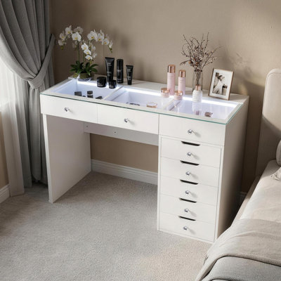 Dressing Table with LED Lights 8 Drawers 120 x 55 x 81 cm