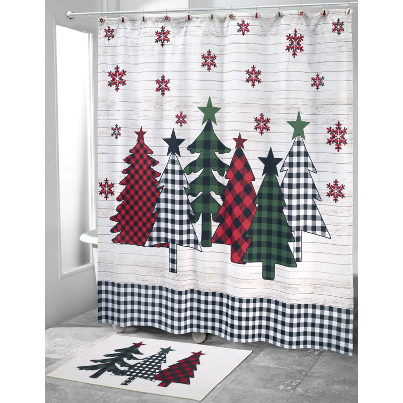 Holiday Plaid Christmas Tree Cotton Bath Rug with Non-Slip Backing