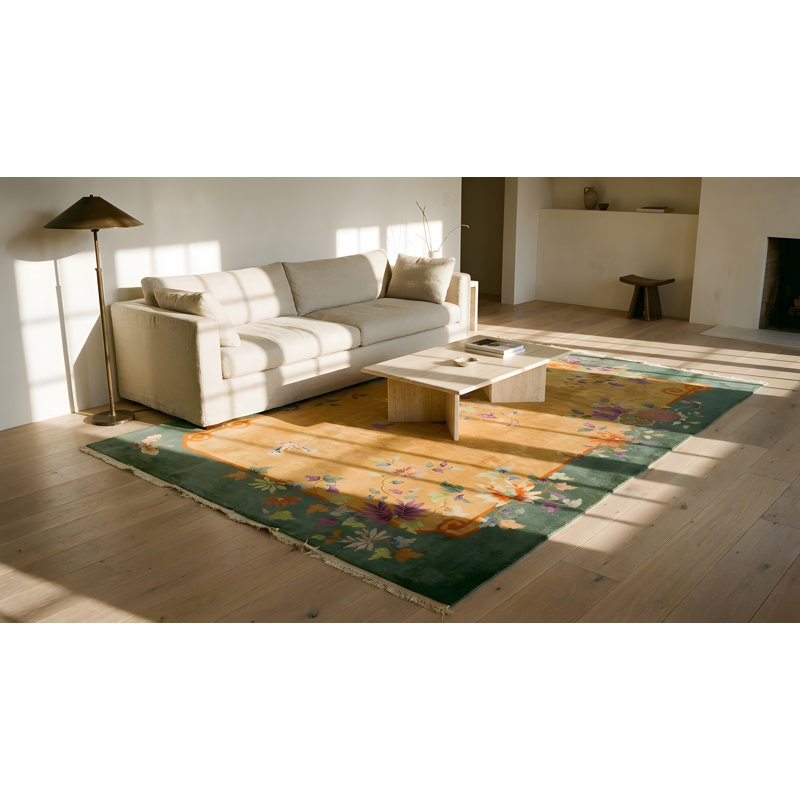 Light Yellow Gold Color Antique Decorative Chinese Deco Area Rug